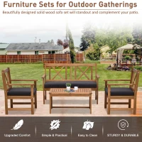 Outsunny 4 Piece Acacia Wood Outdoor Patio Furniture Set with 2 Armchairs, 1 Sofa, & 1 Coffee Table, Cushions Included(m-4)