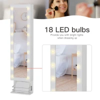 HOMCOM Mirror Jewellery Cabinet Armoire, Jewellery Organizer with 18 LED Lights, Wall-Mounted and Over-The-Door Cabinet with 3 Mountable Heights, Drawer and Open Shelf, White(m-4)