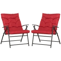 Outsunny Set of 2 Outdoor Folding Chairs with Adjustable Backrest, Padded Camping Chairs for Outdoor Events, Red(m-11)