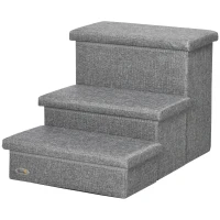 PawHut 3-Step Pet Stairs with Storage, Dog Steps for Couch, Bed, Gray(m-11)