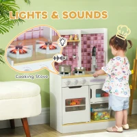 Qaba Play Kitchen Set for Kids, Kids Kitchen Playset with Realistic Lights & Sounds, Sink, Oven, Stove, White(m-4)