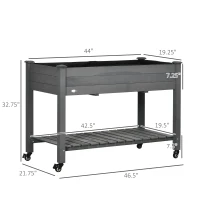 Outsunny 47" x 21" Raised Garden Bed Elevated Wooden Planter Box w/ Lockable Wheels, Storage Shelf for Backyard, Dark Gray(m-3)