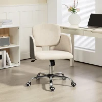 HOMCOM Small Desk Chair, Height Adjustable Fabric Office Chair with Swivel Wheels, Tilt Function, Computer Chair, Cream White(m-8)