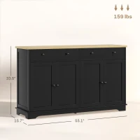 HOMCOM Modern Sideboard, Buffet Cabinet with Storage Drawers, Adjustable Shelves for Living Room, Dining Room, Entryway, Black(m-3)