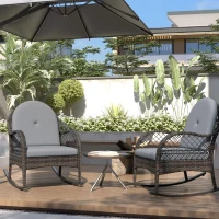 Outsunny 2 Pieces Wicker Rocking Patio Chairs, Indoor Outdoor Rocking Chair Set with Cushions and Armrests for Porch, Grey(m-1)