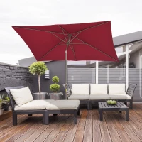 Outsunny 6.5x10ft Patio Umbrella, Rectangle Market Umbrella with Aluminum Frame and Crank Handle, Garden Parasol Outdoor Sunshade Canopy, Wine Red(m-1)