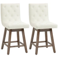 HOMCOM Counter Height Bar Stools, Swivel Bar Chairs, 25.5" High Fabric Tufted Breakfast Barstools for Kitchen, Set of 2, Cream White(m-1)