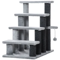 PawHut Cat Stairs for Bed, Couch 4 Steps, Small Cat Tree for Indoor Cats with Scratching Posts Toy Ball, 23.5" x 16" x 25"(m-2)