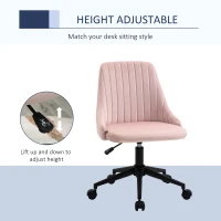 Vinsetto Mid-Back Office Chair, Velvet Fabric Swivel Scallop Shape Computer Desk Chair for Home Office or Bedroom, Pink(m-4)