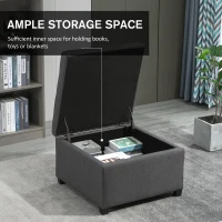 HOMCOM Round Storage Ottoman Bench, Button Tufted Ottoman with Flip Top for Living Room, Entryway and Bedroom, Gray(m-4)