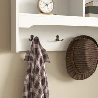 HOMCOM Wall Mounted Coat Rack with Shoe Storage Bench, Hall Tree and Bench, Clothes Hanger Rack with Shelves for Hallway White(m-9)