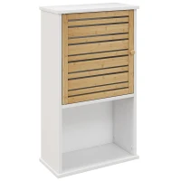 HOMCOM Wall Mounted Bathroom Cabinet with Storage, Bathroom Wall Cabinet with Bamboo Slat Door and Adjustable Shelf, White(m-11)