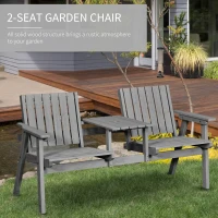 Outsunny 2-Seater Outdoor Bench with Middle Table, Wooden Garden Bench with Parasol Hole, Patio Loveseat for Yard, Porch, Grey(m-4)