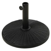Outsunny 25 lbs Market Umbrella Base Holder 17.5" Round Parasol Stand with Rattan Design for Patio, Outdoor, Backyard, Black(m-2)