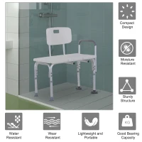 HOMCOM 6-Level Adjustable Bath and Shower Transfer Bench Aluminum Chair with Non-Slip Feet, Armrest & Backrest White(m-5)