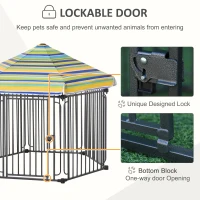 PawHut 48" x 41" Heavy-Duty Metal Dog Playpen, Outdoor Pet Cage Kennel, Puppy Exercise Fence Barrier with Weather-Resistant Polyester Roof, Locking Door, & Metal Frame(m-5)