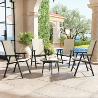 Outsunny 4-Piece Folding Chair Set for Relaxing on Patio Balcony Garden, Comfortable Outdoor Furniture with Armrests, Beige(m-1)