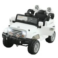 Aosom 12V Kids Battery Powered Off Road Truck with Remote Control Speeds Lights MP3 LCD Power Indicator Adjustable Speed White(m-1)