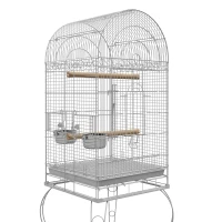 PawHut Play Open Top Bird Cage 60" Parrot Cage for Cockatiel, Sun Conure with Rolling Stand, Removable Tray, Perches, Storage Shelf White, 20.1" x 20.1"(m-9)