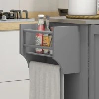 HOMCOM Kitchen Island with Wheels, Kitchen Island on Wheels with Drawer, 3 Cabinets, Stainless Steel Countertop, Gray(m-8)