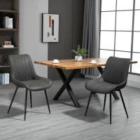 HOMCOM Dining Chairs Set of 2, PU Upholstered Kitchen Chairs with Metal Legs for Dining Room, Living Room, Bedroom, Grey(m-6)