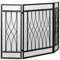 HOMCOM 3-Panel Folding Fireplace Screen, Metal Mesh Fire Spark Guard for Wood Burning, 49.5" x 31.5", Black(m-11)