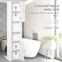 HOMCOM Tall Bathroom Storage Cabinet, Freestanding Linen Tower with 2-Tier Shelf and 2 Cabinets, Narrow Side Floor Organizer, White(m-5)