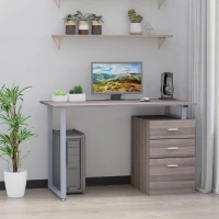 HOMCOM 47" Computer Desk Writing Table Workstation with Multi-Use Reversible File Drawers Metal Frame Home Office Furniture, Dark Wood Grain(m-4)