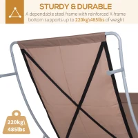 Outsunny 79" Outdoor Lounge Chair with Canopy, Double Chaise Lounger Hammock Bed w/ Pillow and Wheels, Brown(m-7)