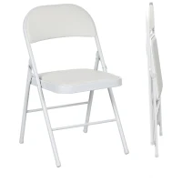 HOMCOM Set of 2 Metal Foldable Chairs, PU Leather Padded Folding Chairs with Cushion Seat and Open Back for Indoor, White(m-2)