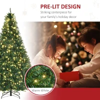 HOMCOM 7ft Pre-Lit Full Douglas Fir Artificial Christmas Tree with Realistic Branches, 700 Warm White LED Lights and 2154 Tips(m-5)