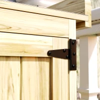 Outsunny Outdoor Storage Cabinet, Garden Tool Shed with Metal Tabletop, Shelf, Wooden Potting Bench with 2 Doors, Natural Wood(m-8)