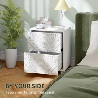 HOMCOM Mid-Century Bedside Table, Nightstand with 2 Drawers, Side End Table for Bedroom, White(m-4)