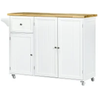 HOMCOM Rolling Kitchen Island with Storage, Utility Kitchen Island Cart with Drawer, Cabinets, Towel Rack and Rubber Wood Top(m-2)
