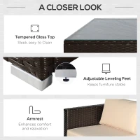 Outsunny 6 Piece Patio Furniture Set Outdoor Wicker Conversation Set All Weather PE Rattan Sectional Sofa Set with Ottoman, Cushions and Tempered Glass Table, Coffee and Beige(m-5)