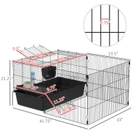 PawHut 33" Small Animal Cage with Playpen, Bunny Hutch Indoor for Guinea Pigs Hedgehogs with Accessories, Water Bottle, Food Dish, Feeding Trough(m-3)