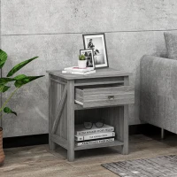 HOMCOM Bedside Table, Farmhouse Nightstand with with Drawer and Storage Shelf, Night Table for Bedroom, Grey(m-8)
