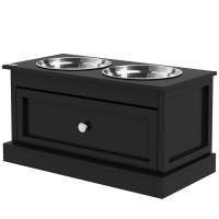 PawHut Elevated Dog Bowls with Storage Drawer, Raised Dog Bowl Stand Pet Food Bowl Dog Feeding Station, Black