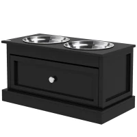 PawHut Elevated Dog Bowls with Storage Drawer, Raised Dog Bowl Stand Pet Food Bowl Dog Feeding Station, Black(m-1)