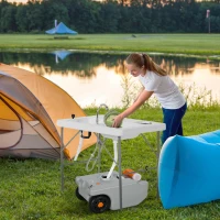 Outsunny 5.8 Gallon RV Waste Tank, Water Container with Collapsible Handle and Wheels, Portable Water Tank for Camping, Grey(m-1)