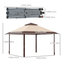 Outsunny 13' x 13' Pop Up Party Tent Outdoor Canopy with Top Vent, 3-Level Adjustable Height, and Roller Bag, Khaki(m-3)