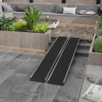 HOMCOM Wheelchair Ramp, 10FT Foldable Threshold Ramp, Aluminum Handicap Ramp with Non-Slip Surface, Transition Plates Above and Below for Home, Doorways, Steps, 600lbs Capacity(m-10)