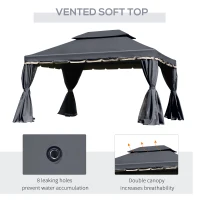 Outsunny 13' x 10' Outdoor Patio Gazebo Canopy with 2-Tier Polyester Roof, Vented Mesh Sidewall & Strong Aluminum Frame, Black(m-5)