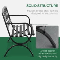 Outsunny 50" 2-Seater Outdoor Garden Bench Antique Loveseat with Armrest for Yard, Lawn, Porch, Patio, Steel/ Black(m-5)