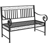 Outsunny 44" Metal Park Bench, 2 Seater Garden Bench with Decorative Backrest and Grid Seat for Patio, Backyard, Lawn, Black(m-11)