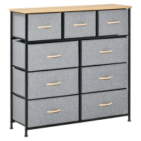 HOMCOM 9 Drawers Storage Chest Dresser Organizer Unit w/ Steel Frame, Wood Top, Easy Pull Fabric Bins, for Hallway, Closet, Entryway, Oak & Grey