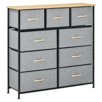 HOMCOM 9 Drawers Storage Chest Dresser Organizer Unit w/ Steel Frame, Wood Top, Easy Pull Fabric Bins, for Hallway, Closet, Entryway, Oak & Grey(m-1)
