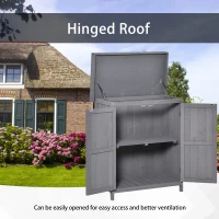Outsunny Wooden Garden Tool Storage Shed Kit with Hinged Roof, 2-Tier Shelves and Double Doors, 74x43x88cm, Dark Grey(m-6)