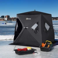 Outsunny 2 Person Insulated Ice Fishing Shelter Pop-Up Portable Ice Fishing Tent with Carry Bag and Anchors for Lowest Temps -22℉, Black(m-10)