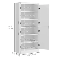 HOMCOM 70" 4-Door Storage Cabinet, Freestanding Pantry Cabinet with Adjustable Shelves for Living Room, White(m-3)